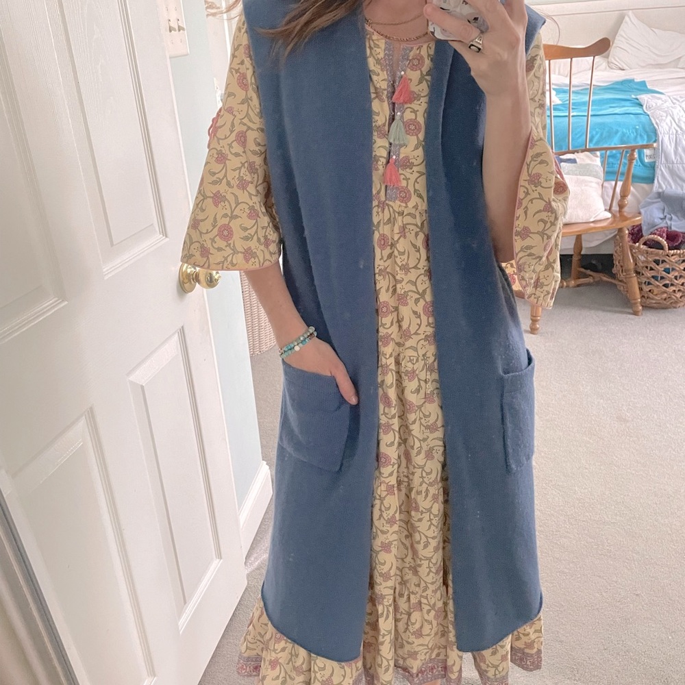 +Beryll “denim” blue sleeveless cashmere cardigan vest